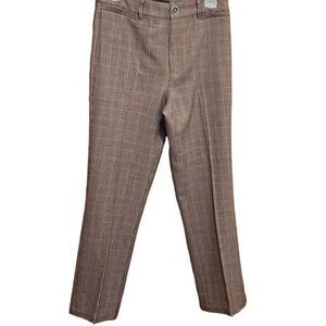 PAIGE‎ CLAUDINE PANTS SZ 4 HOUNDSTOOTH PLAID HI WAIST PREPPY BEIGE CORDOVAN NWT